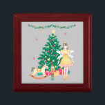 Nutcracker and Ballerina Watercolor Jewellery  Gift Box<br><div class="desc">Sweet watercolor nutcracker ballerina wooden and tile art jewellery box/ keepsake box. Beautiful watercolor hand drawn look,  Christmas scene featuring a ballerina,  nutcracker,  christmas tree with presents and toys. Wonderful addition to your holiday home decor,  or a great gift for a ballerina or someone who loves the nutcracker.</div>
