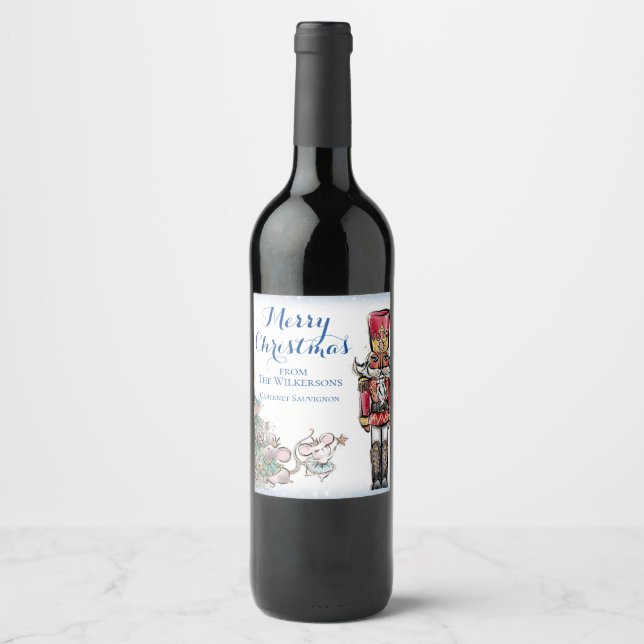 Nutcracker and Mice with Christmas Tree Wine Label (Front)