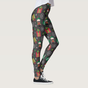 Nutcracker and Presents Christmas Pattern on Gray Leggings