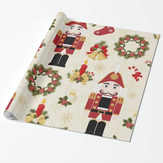 Nutcracker and Wreath Wrapping Paper (Unrolled)