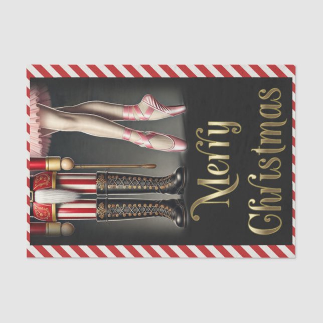 Nutcracker & Ballerina Black Gold Merry Christmas Tissue Paper (Front)
