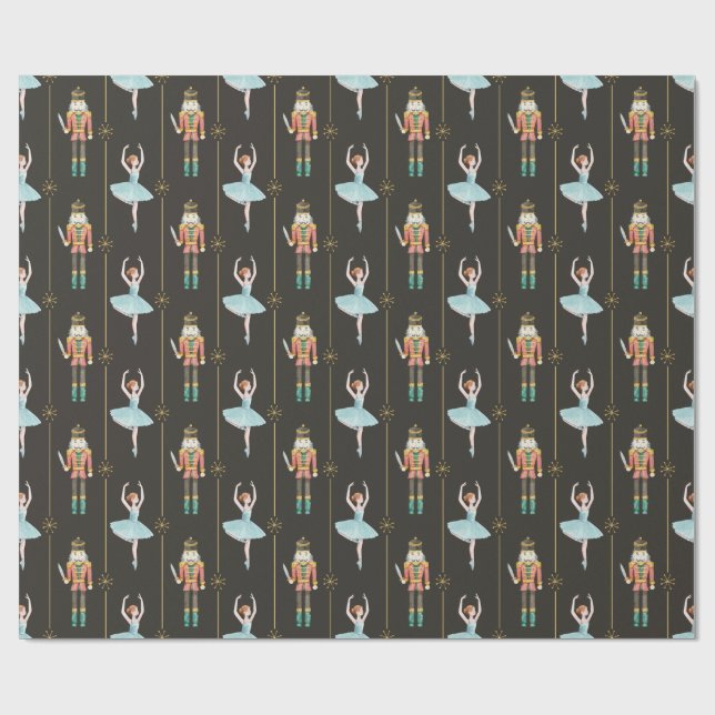 Nutcracker Ballerina Black Vintage Christmas Wrapping Paper (Flat)