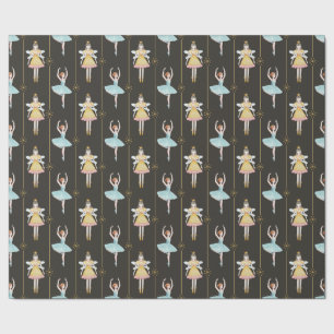 Nutcracker Ballerina Black Vintage Christmas Wrapping Paper
