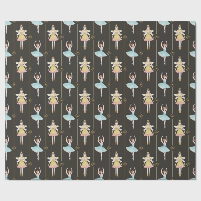 Nutcracker Ballerina Black Vintage Christmas Wrapping Paper (Seam)