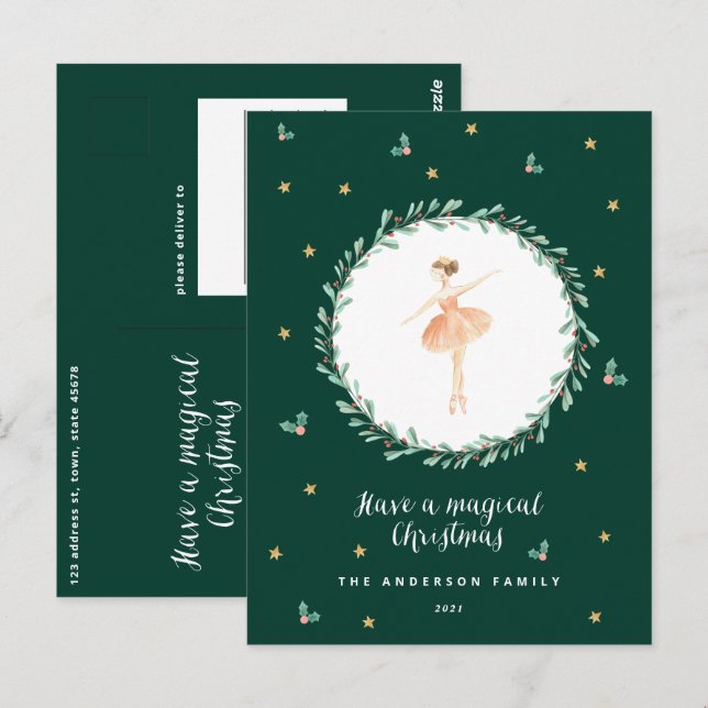 Nutcracker ballerina botanical cute Christmas Postcard (Front/Back)