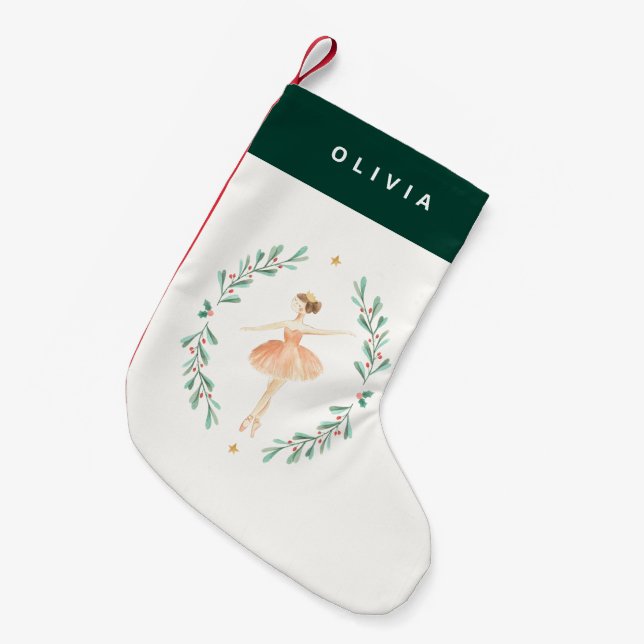 Nutcracker ballerina botanical cute Christmas Smal Small Christmas Stocking (Front (Hanging))