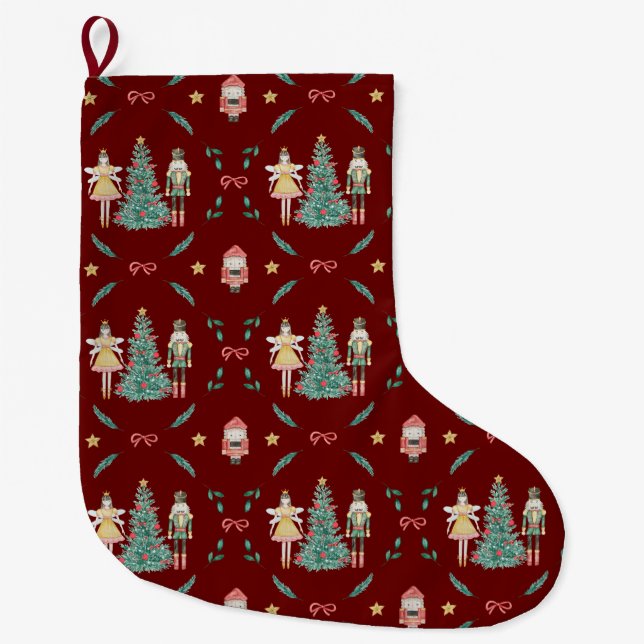 Nutcracker Ballerina Christmas gifts Large Christmas Stocking (Front)