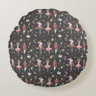 Nutcracker Ballerina Christmas Round Pillow