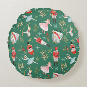 Nutcracker Ballerina Christmas Round Pillow