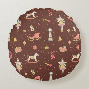 Nutcracker Ballerina Christmas Round Pillow