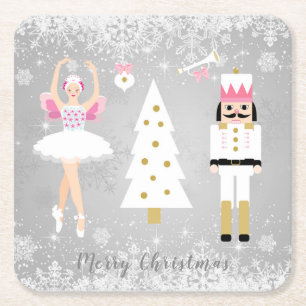Nutcracker, ballerina, Christmas tree Square Paper Coaster