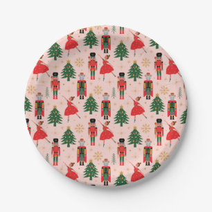 Nutcracker & Ballerina Cute Pink Christmas Paper Plate