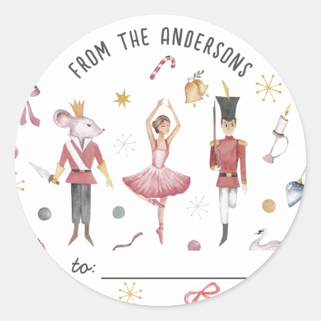 Nutcracker Ballerina family Christmas Gift  Classic Round Sticker (Front)