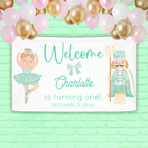 Nutcracker Ballerina Mint Birthday Welcome Banner