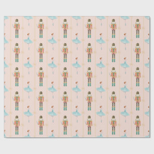 Nutcracker Ballerina Pink Vintage Christmas Wrapping Paper