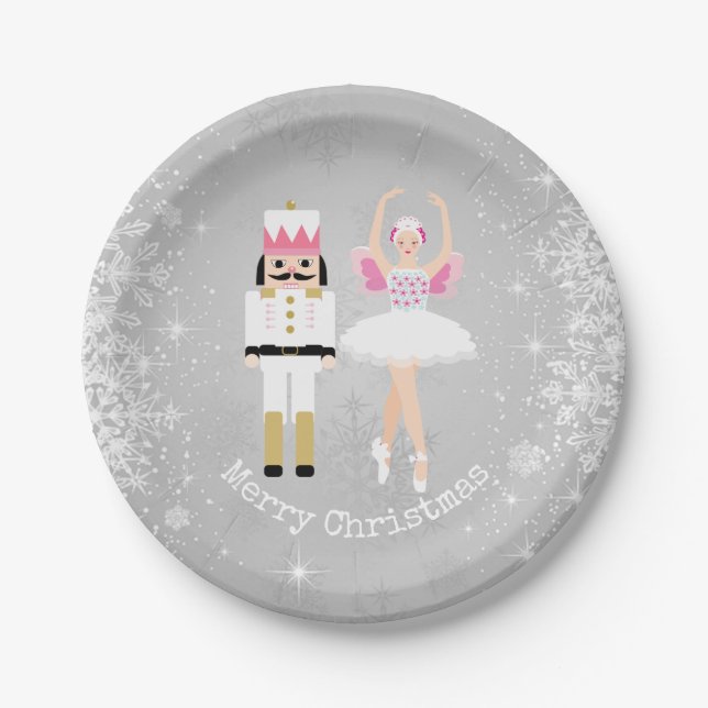 Nutcracker, ballerina, snowflakes Christmas Paper Plate (Front)