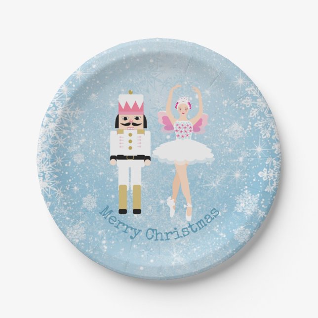 Nutcracker, ballerina, snowflakes Christmas Paper Plate (Front)