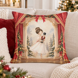 Nutcracker Ballerina Theatre Christmas Throw Pillow