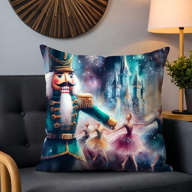 Nutcracker Ballerina Watercolor Christmas Ballet Throw Pillow (Creator Uploaded)