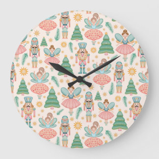 Nutcracker Ballet and Fairies on Cream Background Large Clock