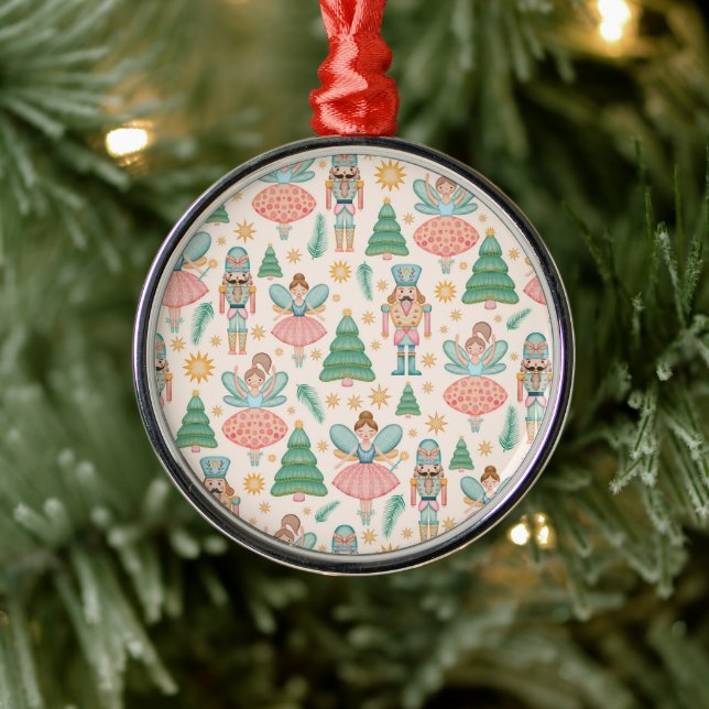 Nutcracker Ballet and Fairies on Cream Background Metal Ornament (Tree)