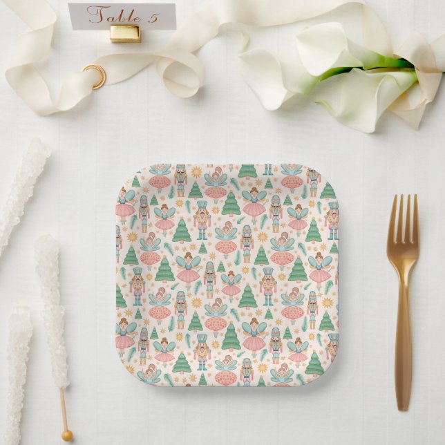 Nutcracker Ballet and Fairies on Cream Background Paper Plate (Wedding)