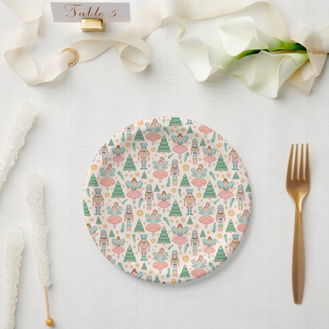 Nutcracker Ballet and Fairies on Cream Background Paper Plate (Wedding)