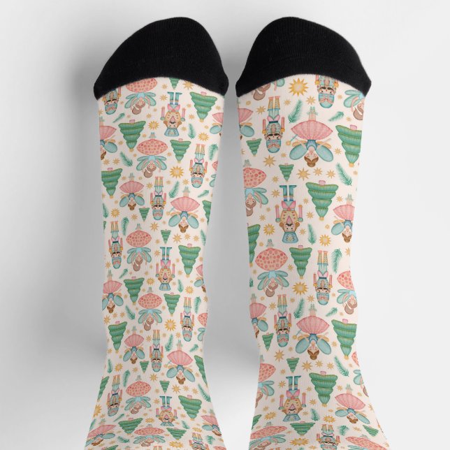 Nutcracker Ballet and Fairies on Cream Background Socks (Top)