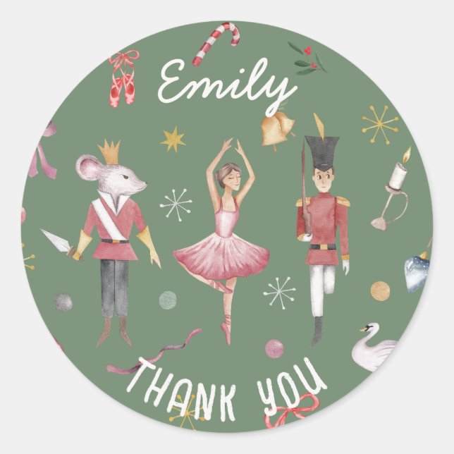 Nutcracker Ballet Ballerina Birthday Thank You Classic Round Sticker (Front)