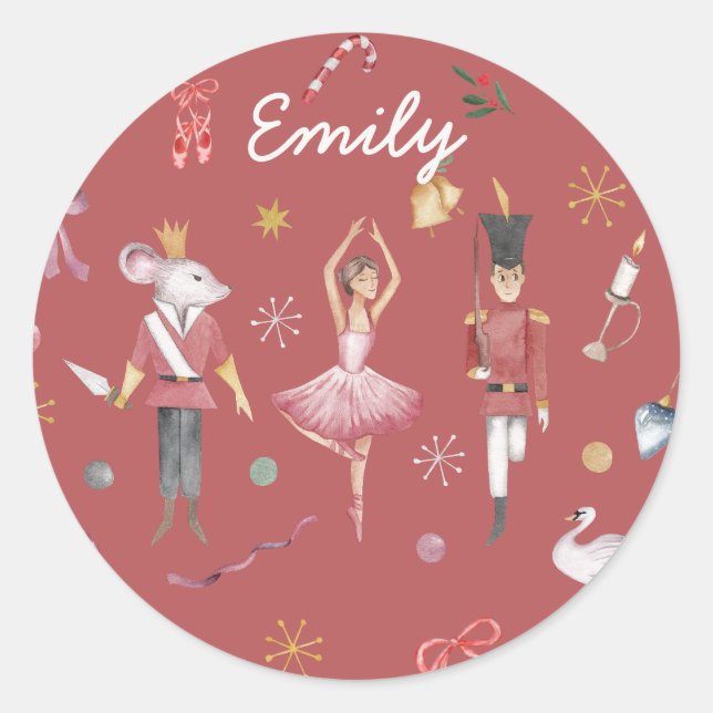 Nutcracker Ballet Ballerina Christmas Birthday Classic Round Sticker (Front)