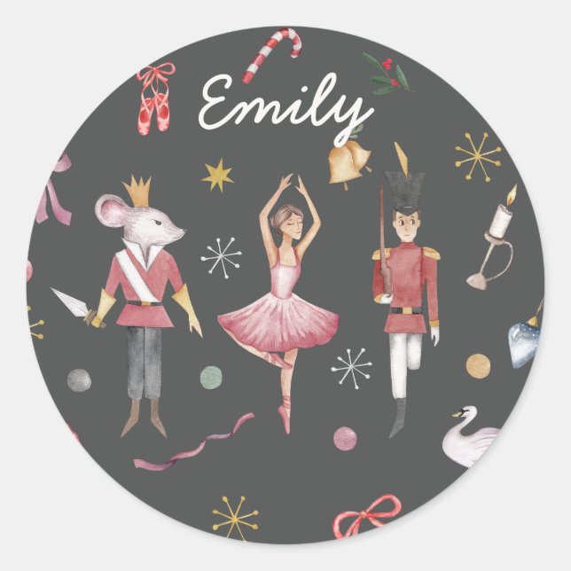 Nutcracker Ballet Ballerina Christmas Birthday Classic Round Sticker (Front)