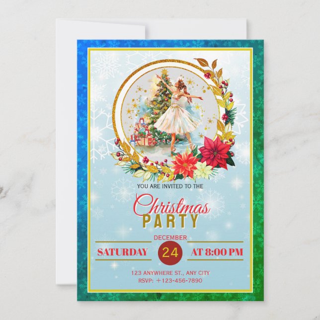 Nutcracker Ballet Ballerina - Christmas Party Holiday Card (Front)