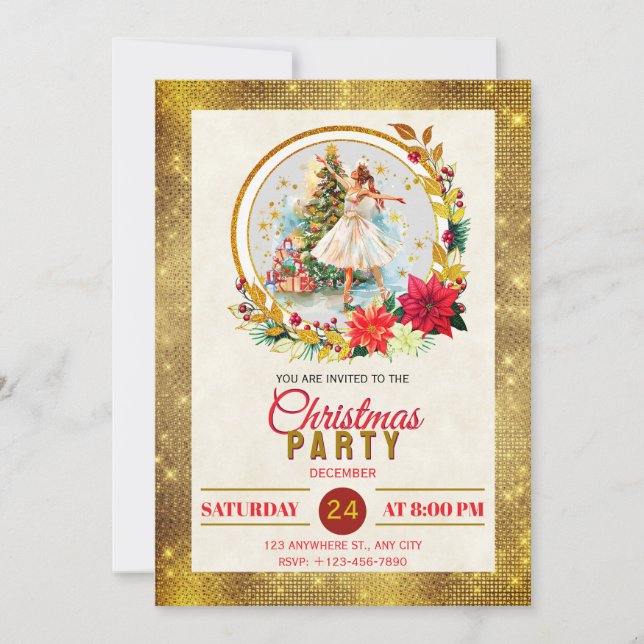 Nutcracker Ballet Ballerina - Christmas Party Holiday Card (Front)