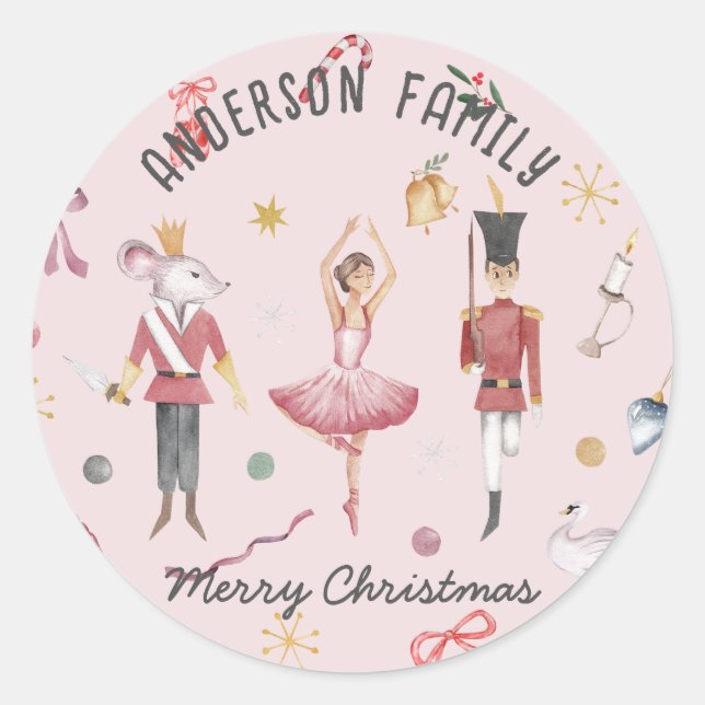 Nutcracker Ballet Ballerina family Christmas Gift Classic Round Sticker (Front)