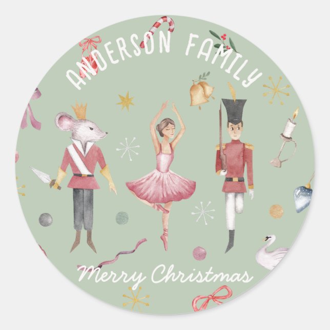 Nutcracker Ballet Ballerina family Christmas Gift Classic Round Sticker (Front)