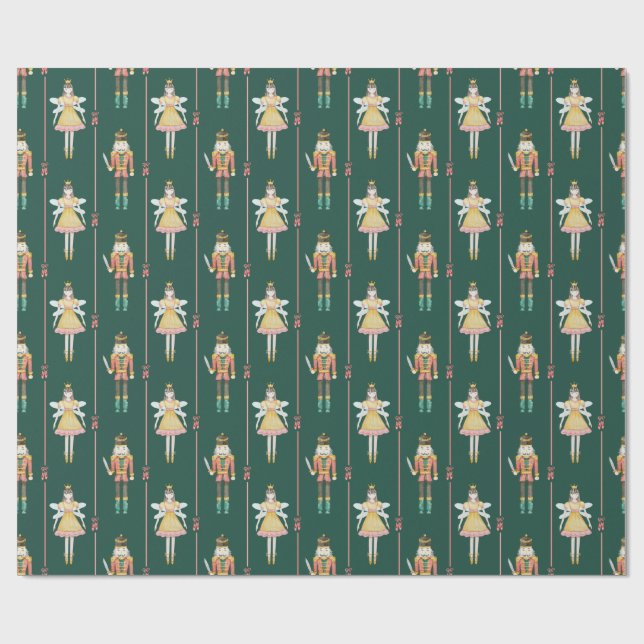 Nutcracker Ballet Ballerina Vintage Christmas Wrapping Paper (Flat)