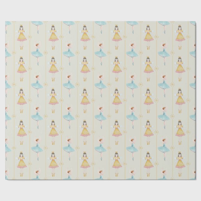 Nutcracker Ballet Ballerina Vintage Christmas Wrapping Paper (Seam)