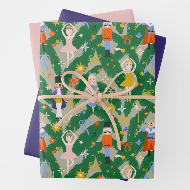 Nutcracker Ballet Bow Royal Christmas Wrapping Wrapping Paper Sheet (In situ)