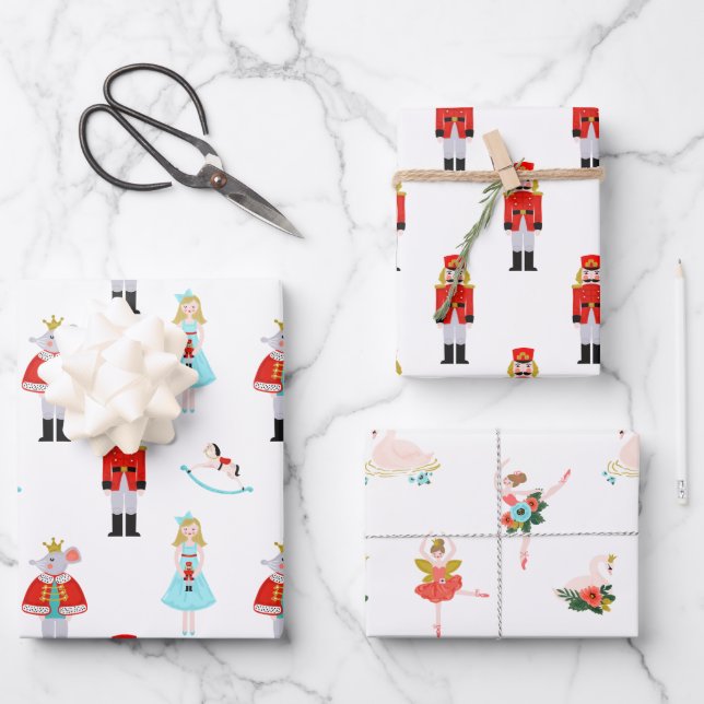 Nutcracker Ballet Characters Christmas Wrapping Paper Sheet (Front)