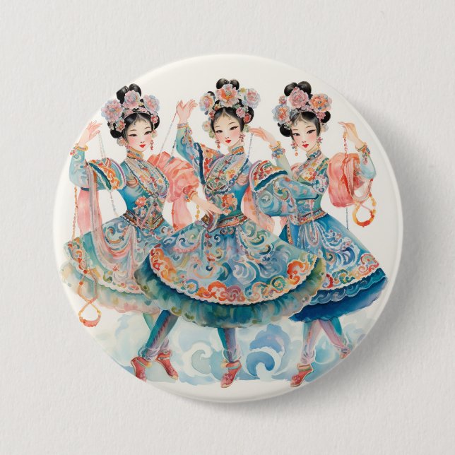 Nutcracker Ballet, Chinese Dancers 3 Inch Round Button (Front)