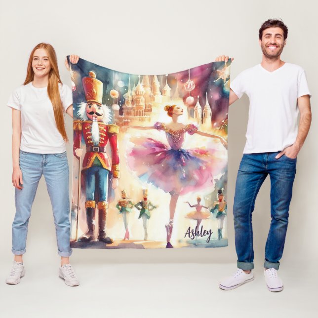 Nutcracker Ballet  Christmas Ballerina Custom Name Fleece Blanket (In Situ)