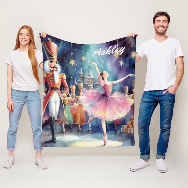 Nutcracker Ballet Christmas Ballerina Personalized Fleece Blanket (In Situ)