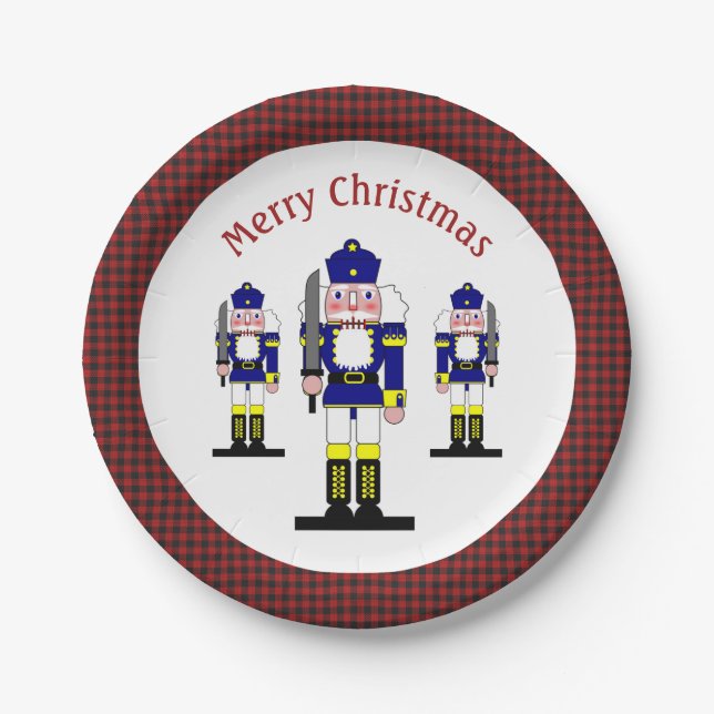 Nutcracker Ballet Christmas Soldier Buffalo Plaid  Paper Plate (Front)