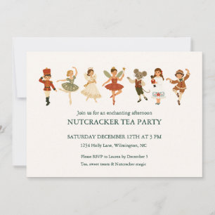 Nutcracker Ballet Cream Christmas Tea Party Invite