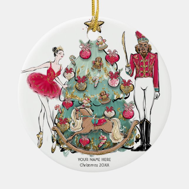 Nutcracker Ballet Dancer Christmas Ceramic Ornament (Front)
