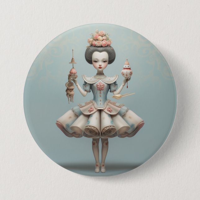 Nutcracker Ballet Fashion-Chinese Dancers 3 Inch Round Button (Front)