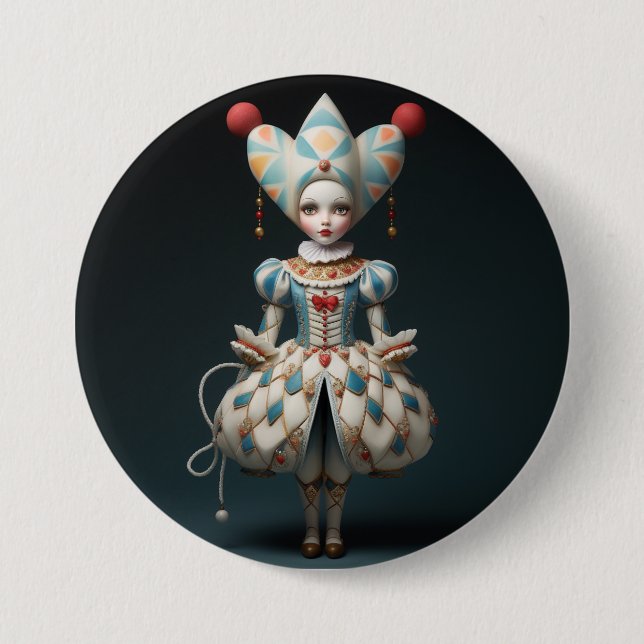 Nutcracker Ballet Fashion-Harlequin Doll 3 Inch Round Button (Front)