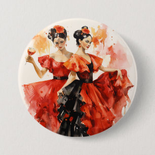 Nutcracker Ballet, Fiery Spanish Dancers in Red 3 Inch Round Button