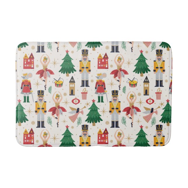 Nutcracker Ballet Holiday Pattern Bath Mat (Front)