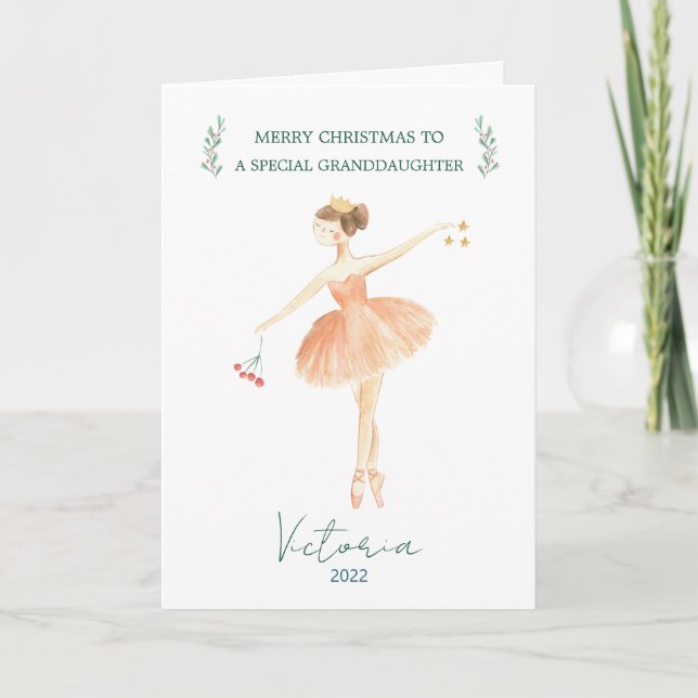 Nutcracker Ballet Images Granddaughter Christmas Holiday Card (Front)